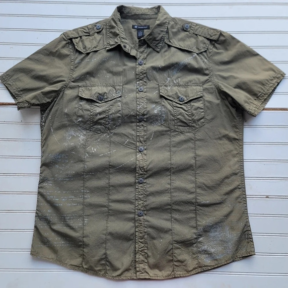 INC International Concepts Shirt Mens Olive Green Snap Buttoms Western Sz L - Picture 1 of 8